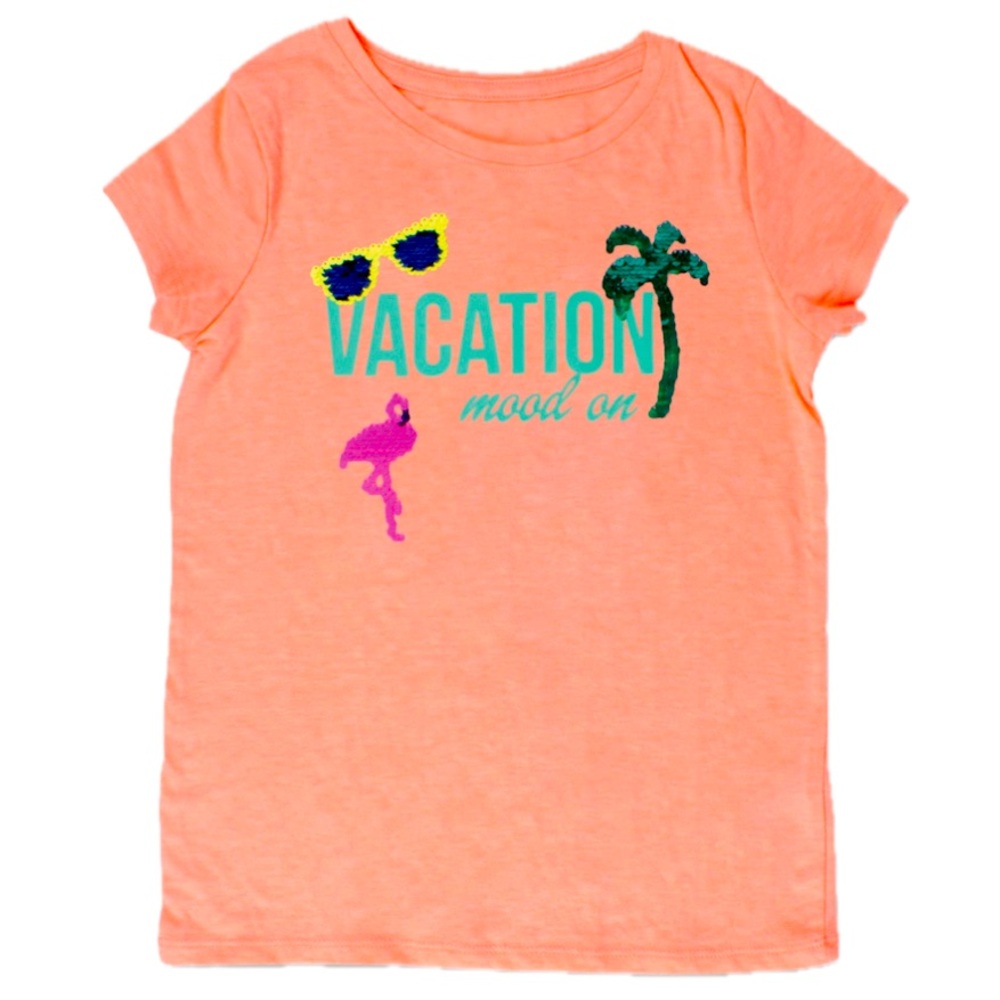 Orange Graphic Sequin Tee - Shade Critters XL girls flamingo vacation tee